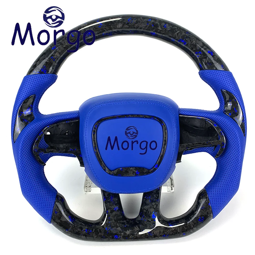 

Custom Blue Forged Carbon Fiber Cars Steering Wheel for Dodge Charger Challenger Hellcat SRT RT 392 Durango Racing Style Design