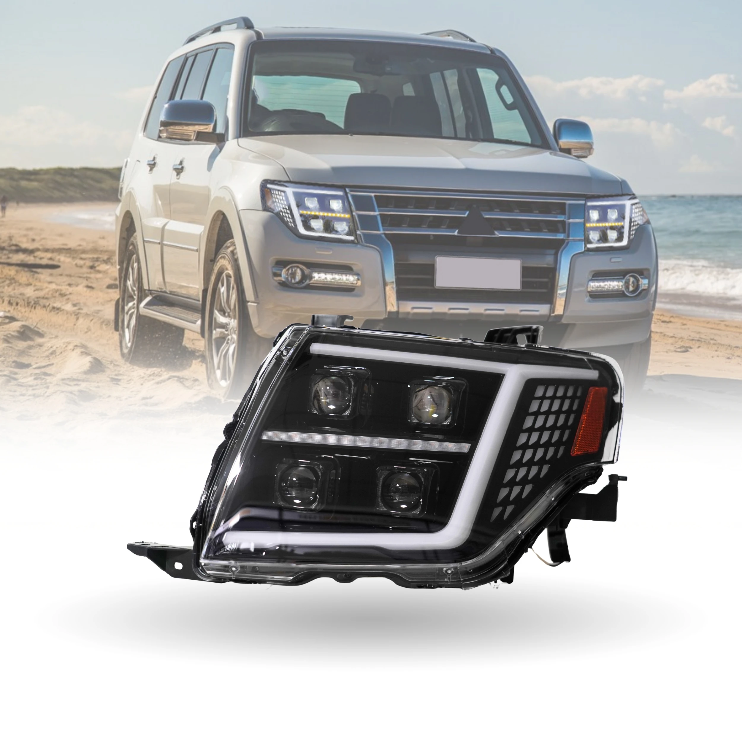 

Светодиодные фары для Mitsubishi Pajero 2008-2022 Plug & Play 12 В, дневные ходовые огни DRL, динамический указатель поворота ближнего/дальнего света