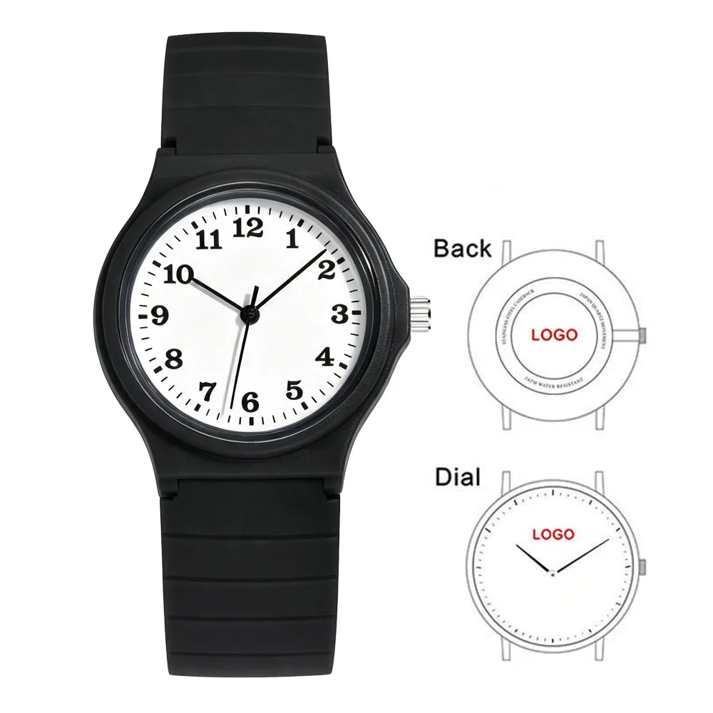 Custom Logo Print Dial Photo New Girl Boy Plastic PU Quartz Watch 4 Colors Kids Wristwatch