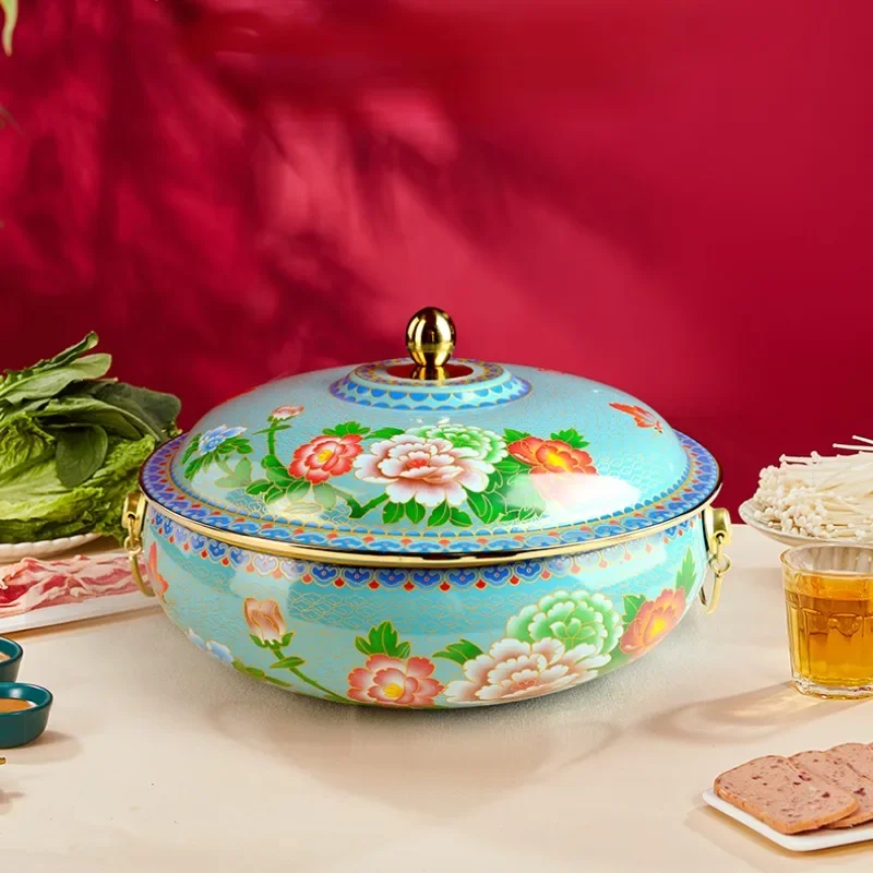 

New Cloisonne Enamel Copper Hot Pot Buffet,Induction Cooker Special Thickened Copper Pots, Pot Kitchen Pure Copper Cookware Pots