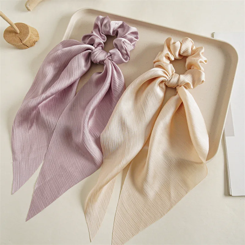 Reine Farbe Lange Band Schleife Scrunchies Satin Pferdeschwanz Mode Haargummis Frauen Mädchen Elastische Haarbänder Kopfbedeckung Haarschmuck – Detail 8