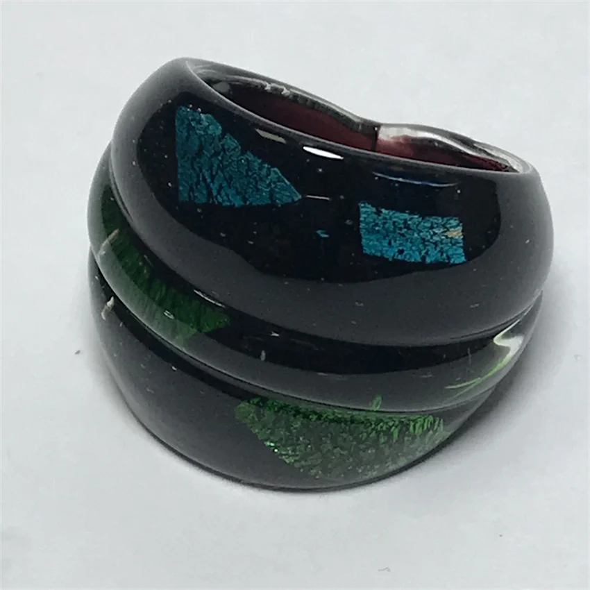 Handmade For Neutral Women Men Retro Style Murano Glass Liuli Multi Colored Black Finger Rings Fashion Jewelry Blue And Green