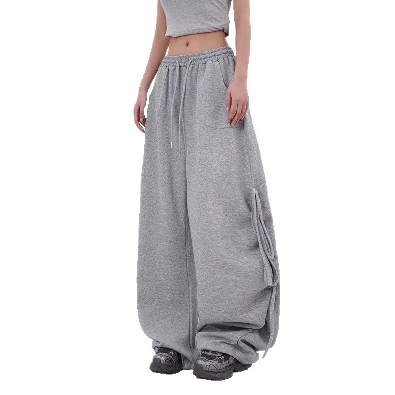 New Dopamine Side Strap Straight Casual Pants Thin Women's Loose Wide-leg Mop Pants in Summer