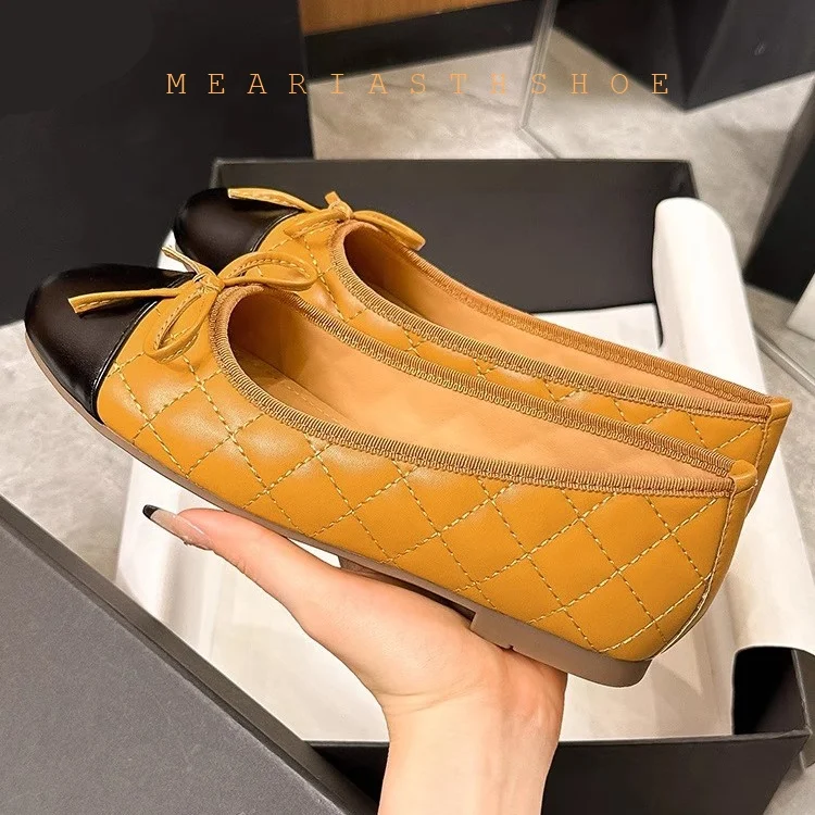 

Ele Soft Genuine Leather Knot Ballet Flats eepskin Casual Sle Women's oes Comfortable Flat Bot Slip-On