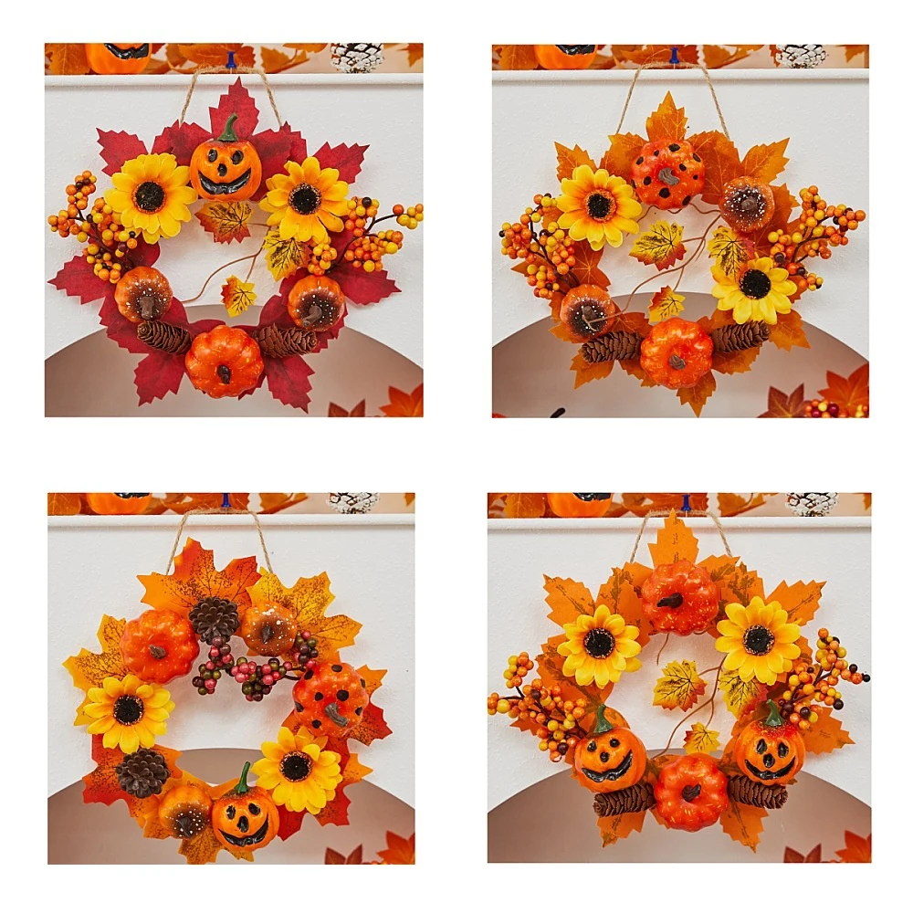 

Halloween LED Light Pumpkin Maple Ring Maple Leaf Accented Wall Hanging Decor Ghost Festival Decoration