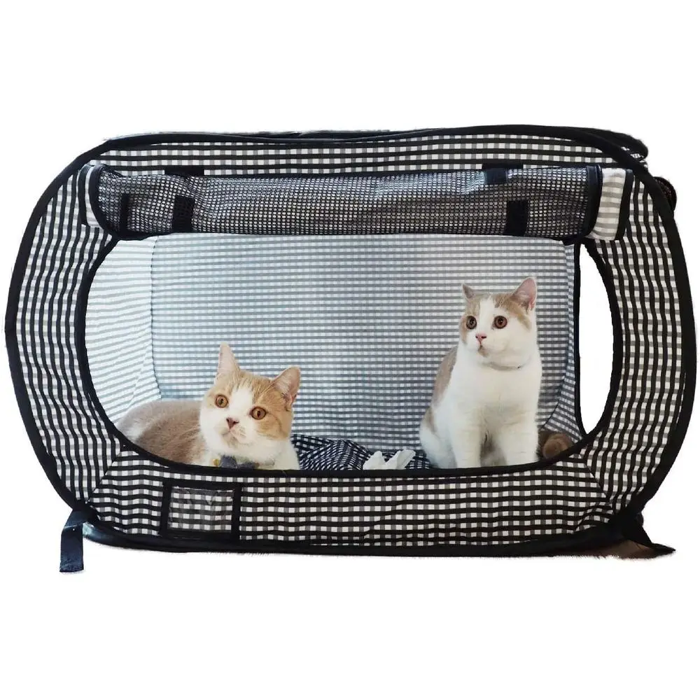 

Str-ree Enclosure Cat Travel Carrier Cage 31.8" L x 20.0" W x 20.0" H Collapsible Gray White Stripes | up Kannel, Crates
