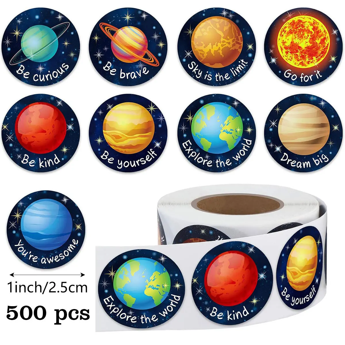 100-500pcs Cartoon Planet Sticker Teacher Reward Encouragement Sticker Birthday Party Spaceship Gift Envelope Sealing Lable