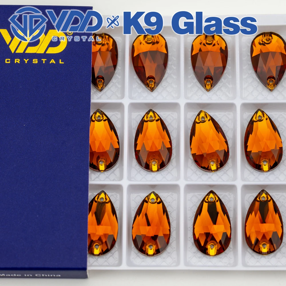 VDD S107 Kaffee-Birne Hochwertige K9-Glas-Applikationssteine zum Aufnähen, Kristall-Flachrückseite, Strasssteine zum Aufnähen für die Dekoration von Kleidungsstücken und Stoffen – Detail 1