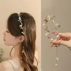 Tassel Pearl Flower Headband Korean Wave Hair Band Hair Accessories Pearl Hair Hoop Alloy Elegant Hairband Women's