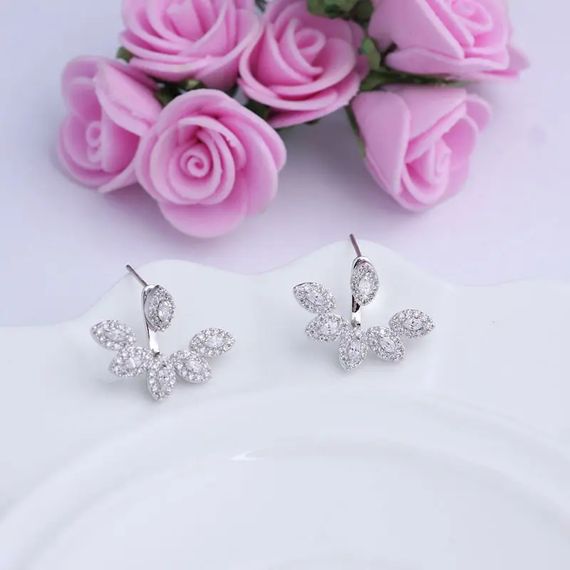 2017 New Fashion Top Quality CZ Leaves Stud Earrings For Women Elegant Ear Jacket Piercing Earing Koyle Bijoux Femme AE280