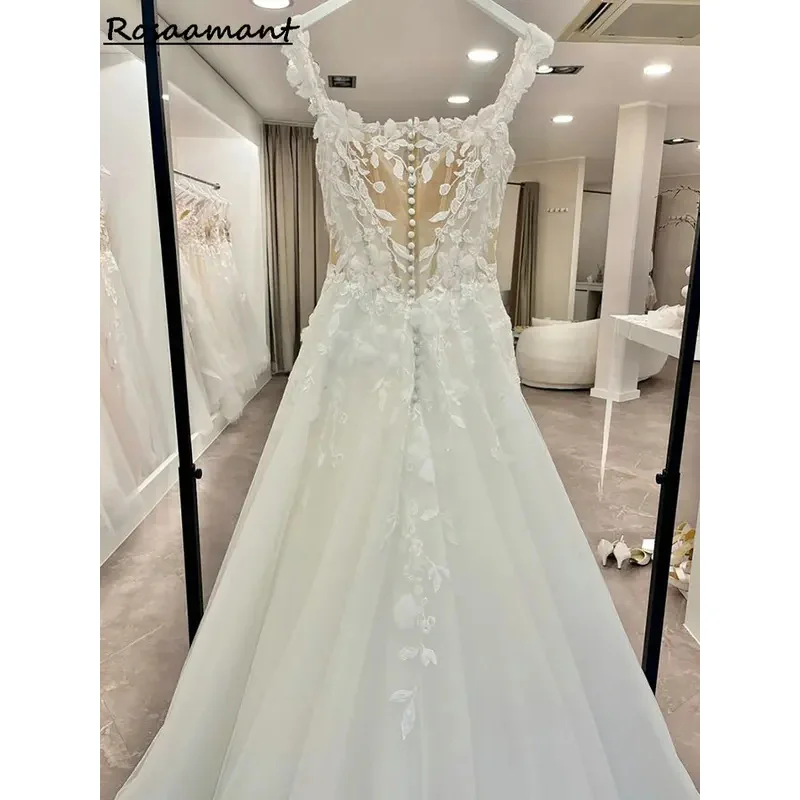 Gaun pernikahan elegan dari bahu gaun pengantin A-line sleepveless floral applique gaun pengantin kustom boho country renda