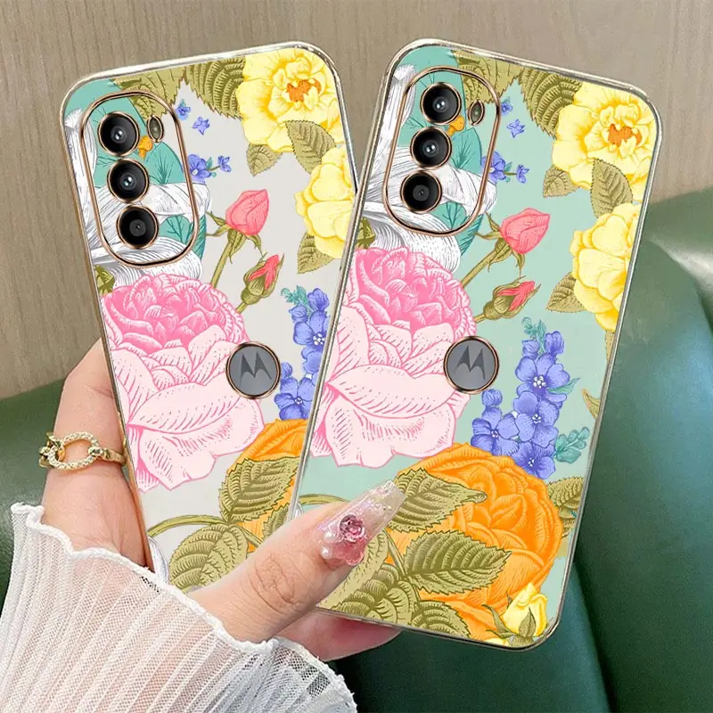 G52 Showy Flowering Luxury Crashworthiness Silica Plating Phone Case For Motorola Moto G52 G82 G71S Cover