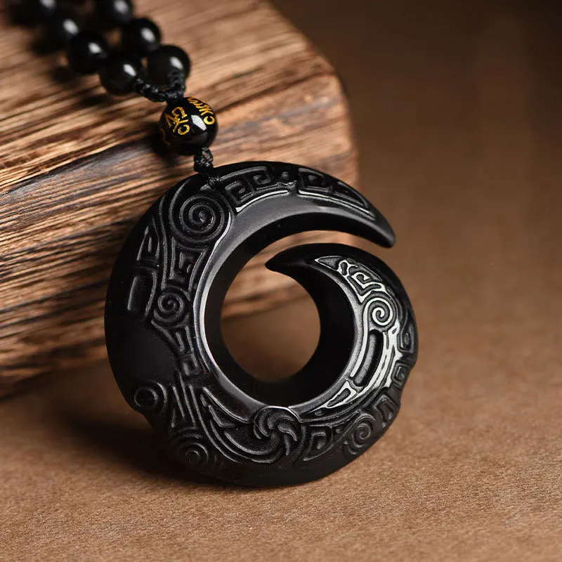 

40mm Natural Black Obsidian Necklace Men Women Healing Gemstone Fine Jewelry Genuine Black Obsidian Stone Round Pendant Necklace