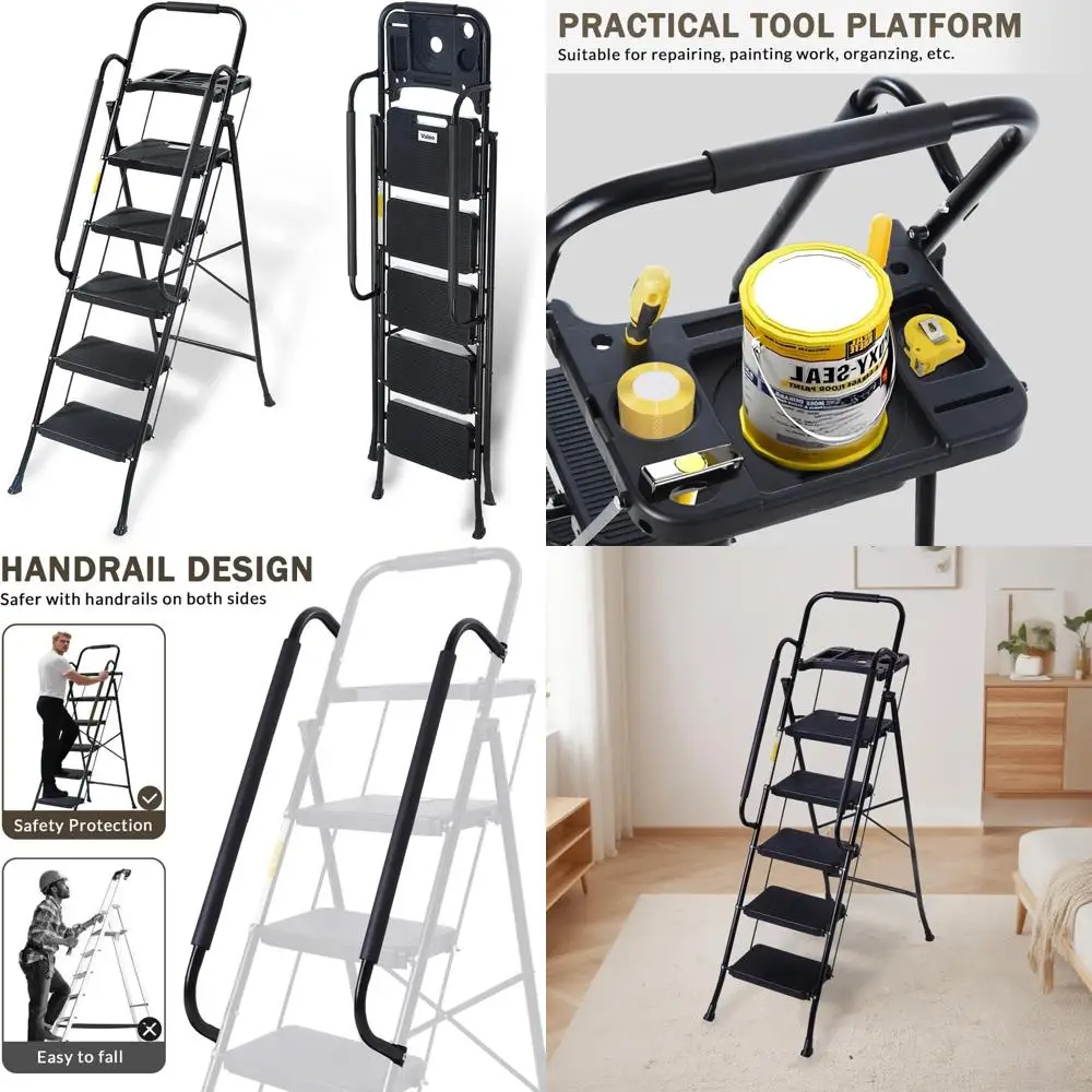

Складная лестница-ступенька емкостью 500 фунтов, широкие противоскользящие педали и платформа для инструментов для безопасного и простого использования