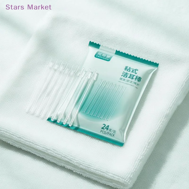 24Pcs Silicone Reusable Ear Swabs Soft Ear Cleaner Sticky Ear Swabs Sticky Earwax Remover Stick Adults