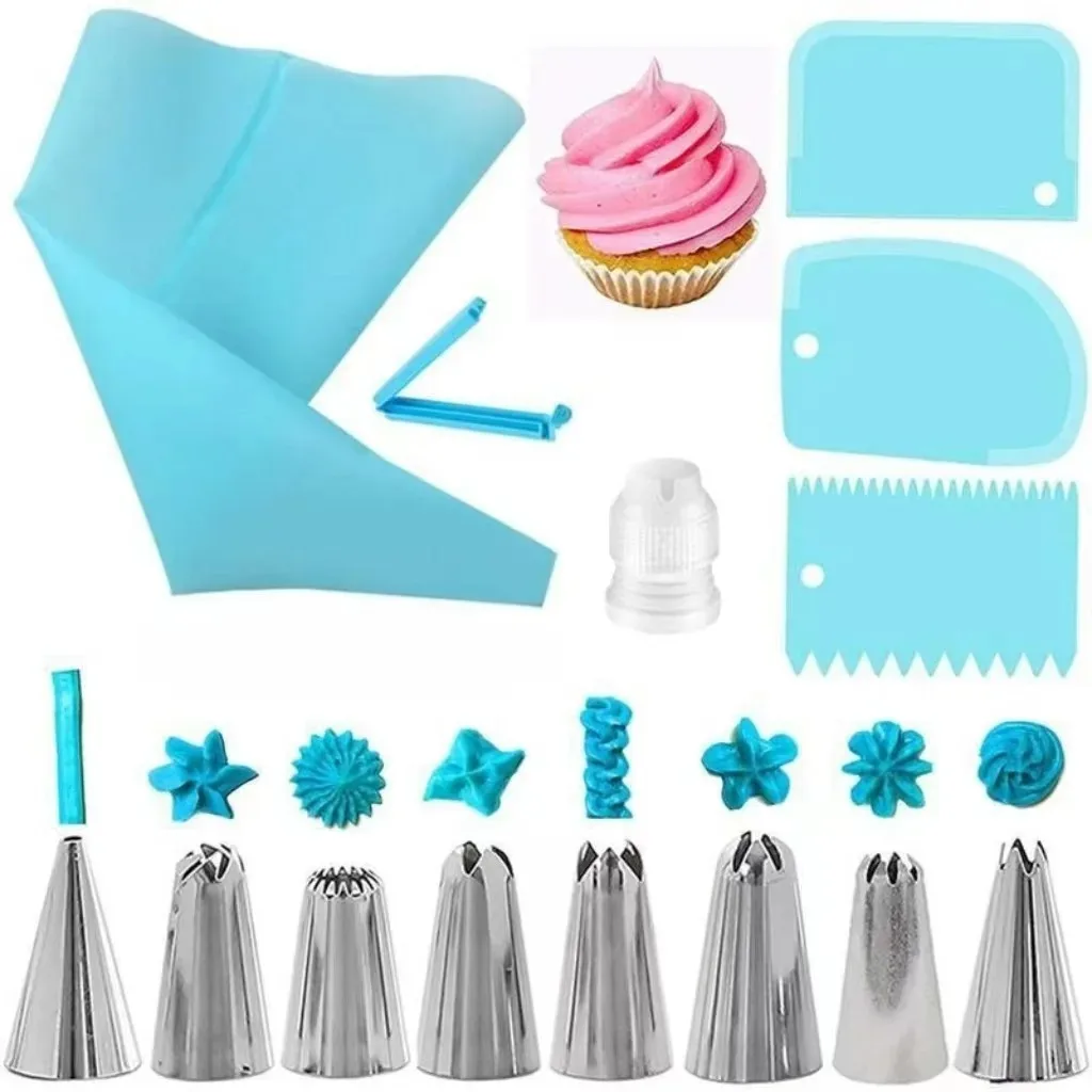 124/40/21PCS Piping Bags and Tips Set Cake DIY Decorating Kit with Stainless Steel Nozzle Reusable Silicone Pastry Baking Tool