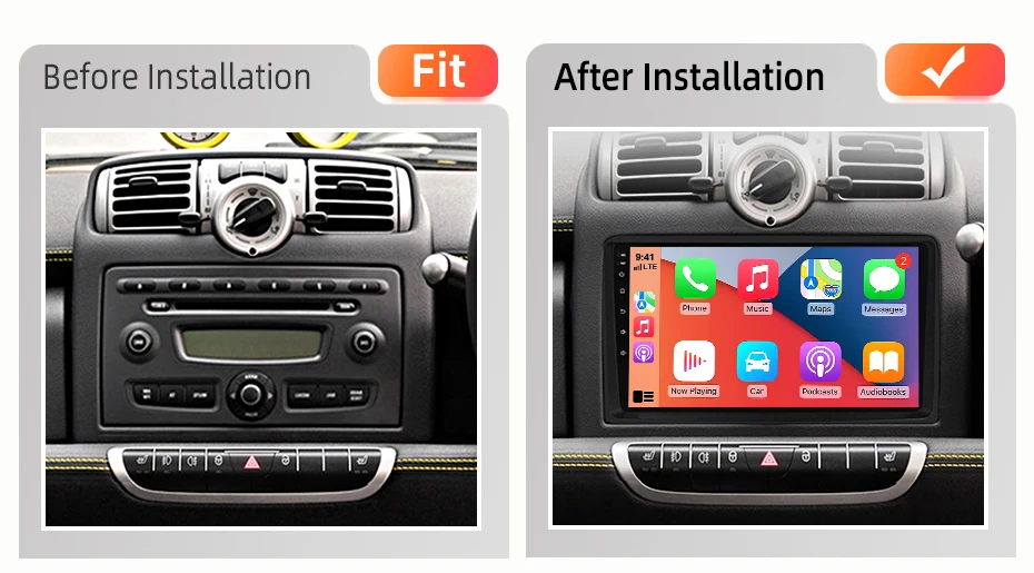 AWESAFE Kabelloses CarPlay Android Auto Radio für Mercedes Benz Smart Fortwo 451 2005-2010 Plug & Play FM BT DSP 4G GPS Multimedia – Detail 3