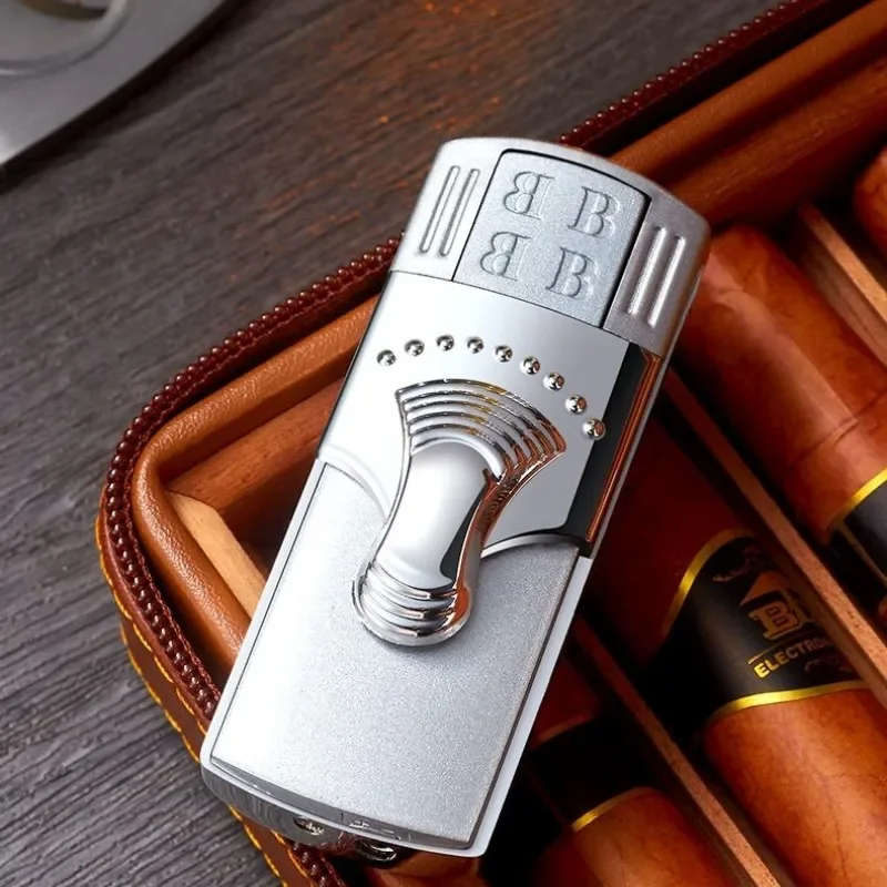 2024 New Metal Lighter for Men\'s Cigar Special Double Fire Lighter Electroplated Body Outdoor Windproof Ignition Special Lighter