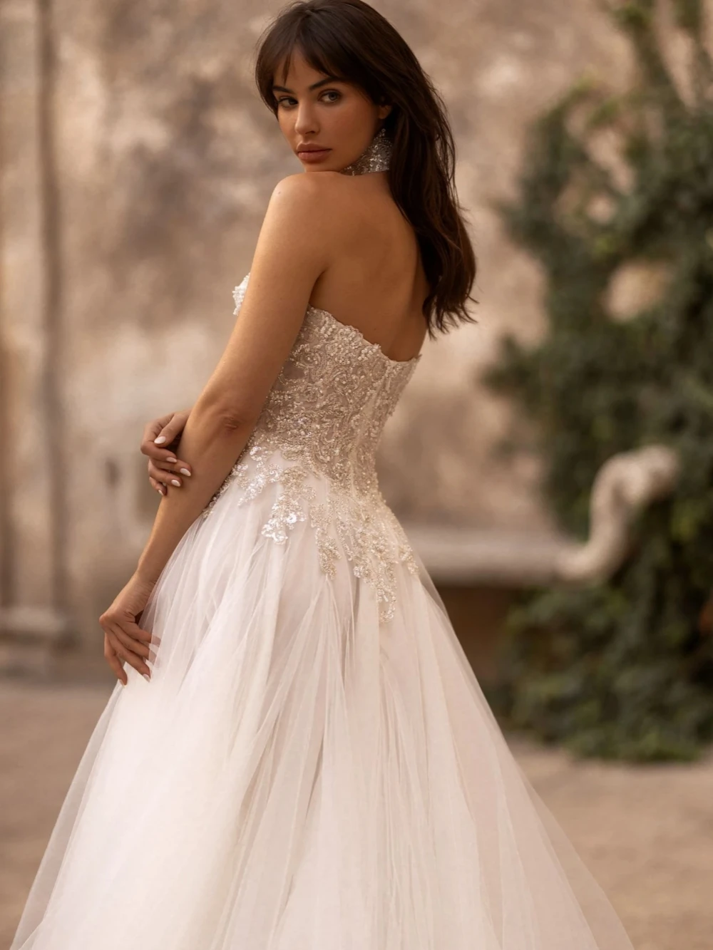 Abito da sposa senza maniche senza schienale Shinny paillettes perle abito da sposa elegante classico a-line abito da sposa lungo Robe De Mariée