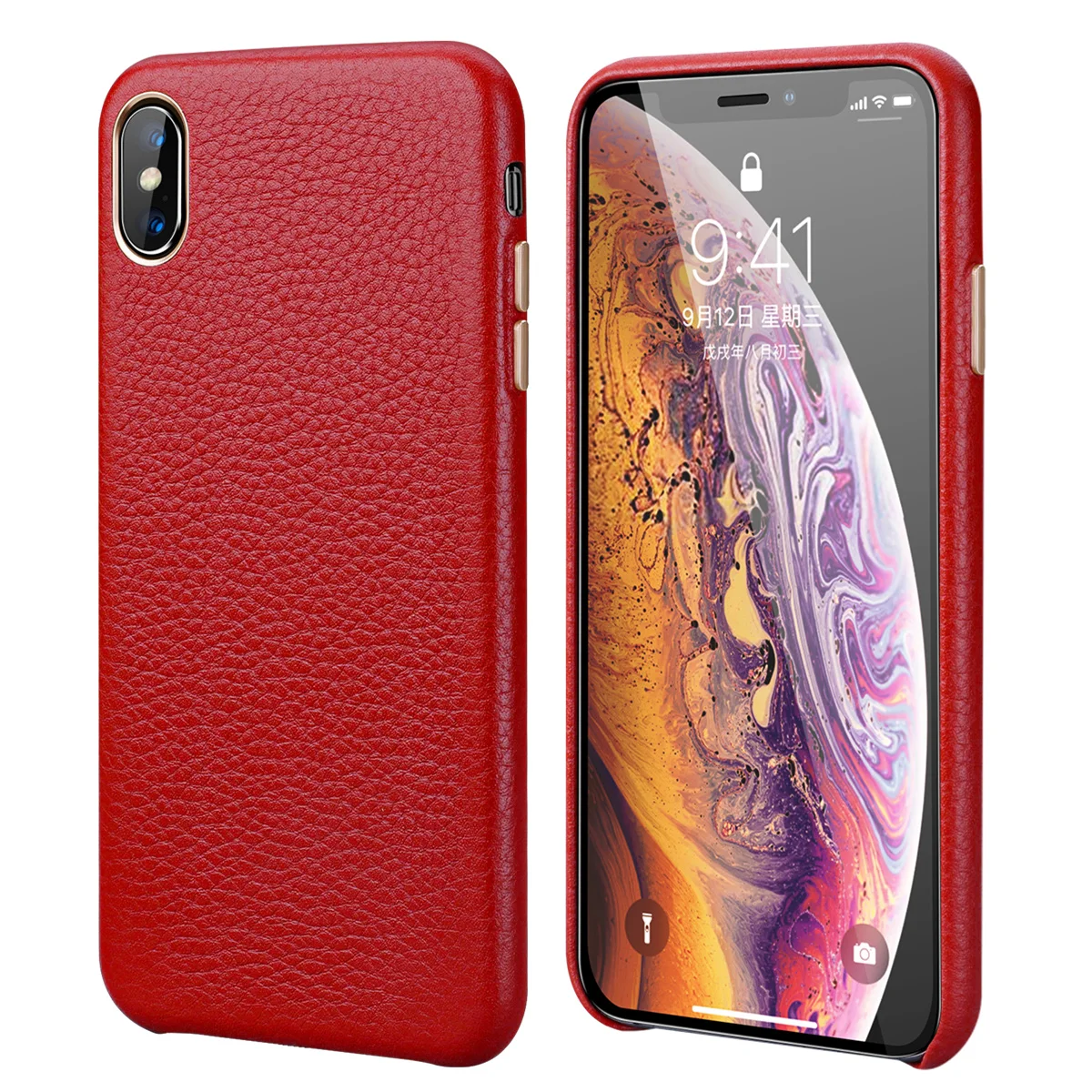 Top Layer Cowhide Litchi Pattern Genuine Leather Case for iPhone X/XS/XR/XS Max/i7/i8 Plus Shockproof Defender Back Cover Case