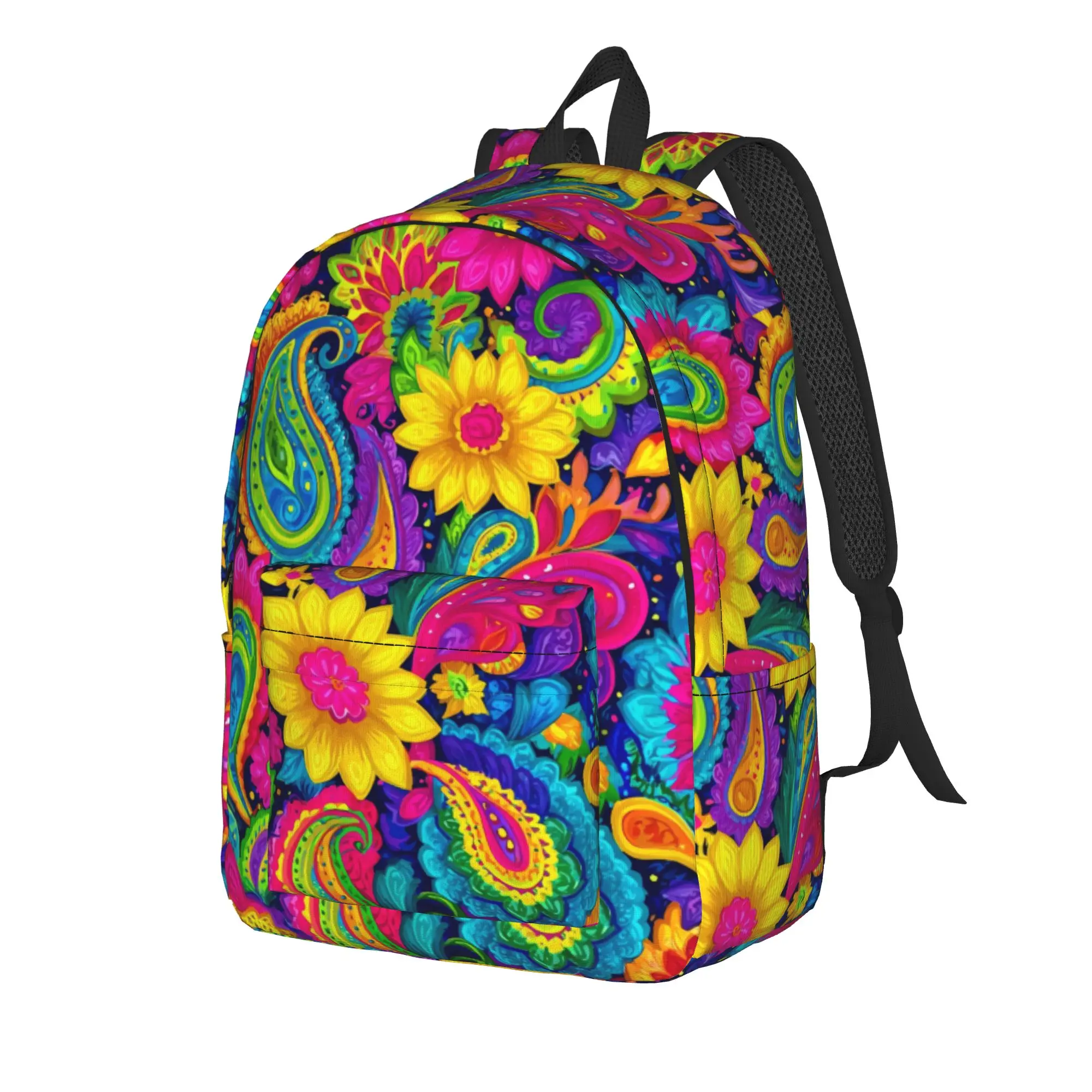 Bright Psychedelic Floral Backpack  Fun Backpacks Teen Cycling Large High School Bags High Quality Rucksack