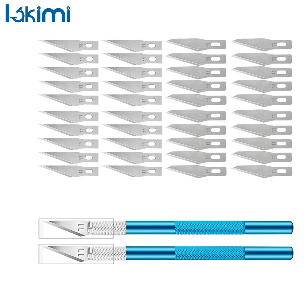 

40/10pcs #11 Blades Craft Cutter Knives for PCB Repair, Mobile Phone Hand Tools, Engraving Metal Knife Kit Non-Slip LA-AA12