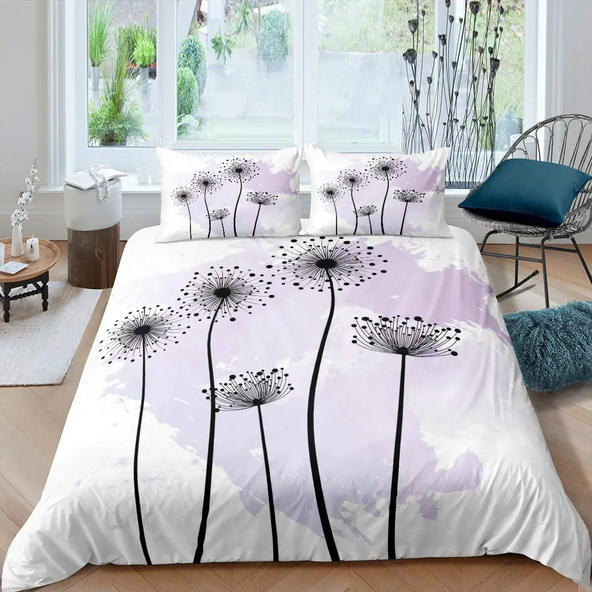 Imagem -03 - Dandelion Duvet Cover Grupo Dandelions Soprando ao Vento Fluffy Flower Decor Conjunto de Cama com Pillow Shams Full Size Pcs