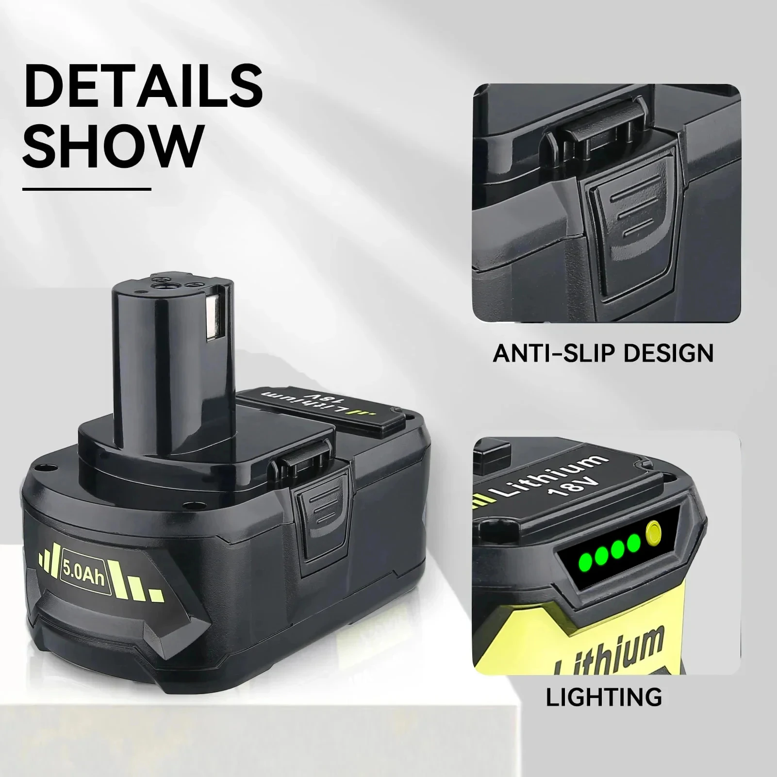 1/2/4개 5.0AH 고용량 P108 배터리, 라이오비 18V P102 P104 P105 P107 P109 P122 호환, 라이오비 18볼트 공구 배터리 핀