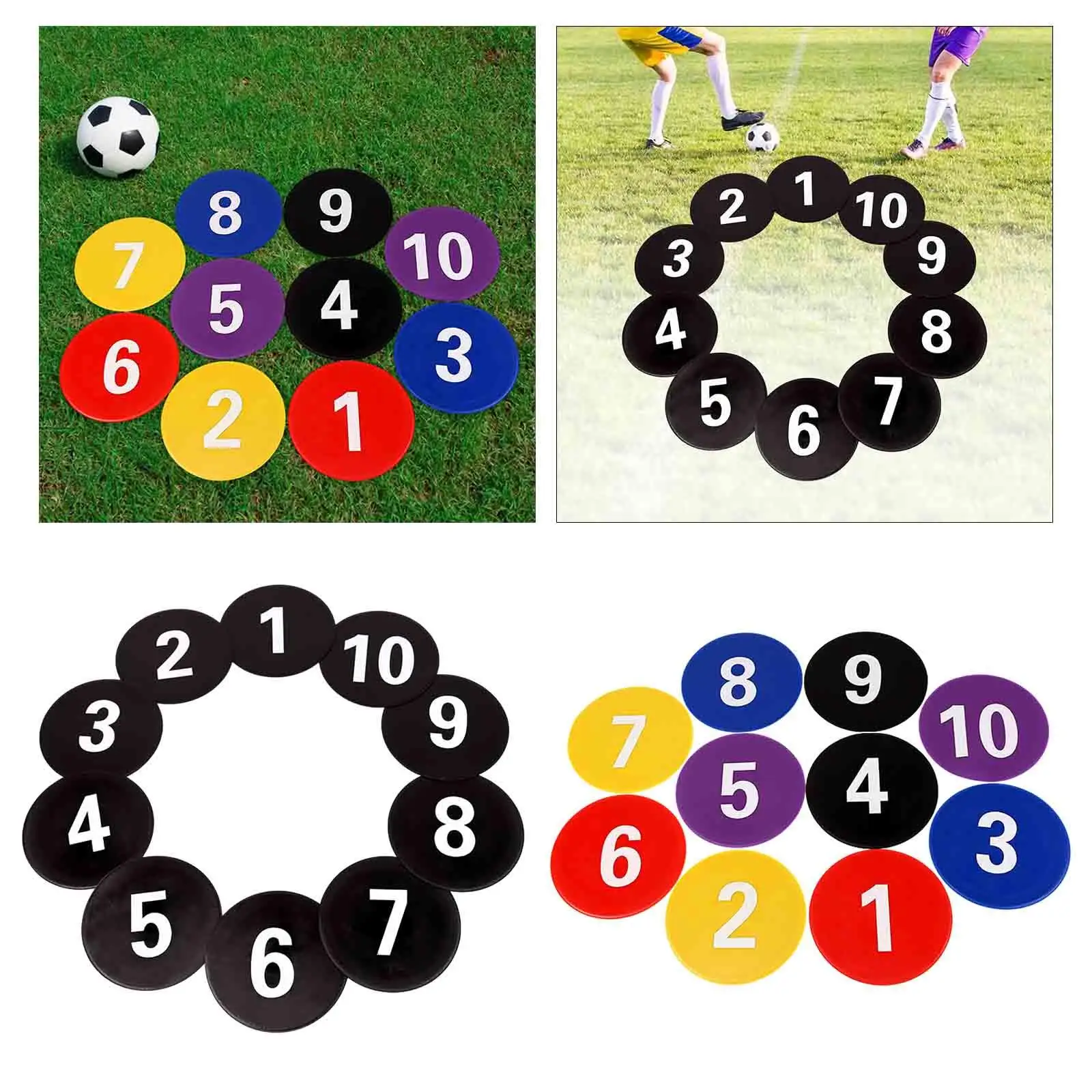 10x Numbered Floor Spot Markers Footstep Mat Flat Disc Markers for Court Floor Indoor Outdoor Soccer Training Sports Activities