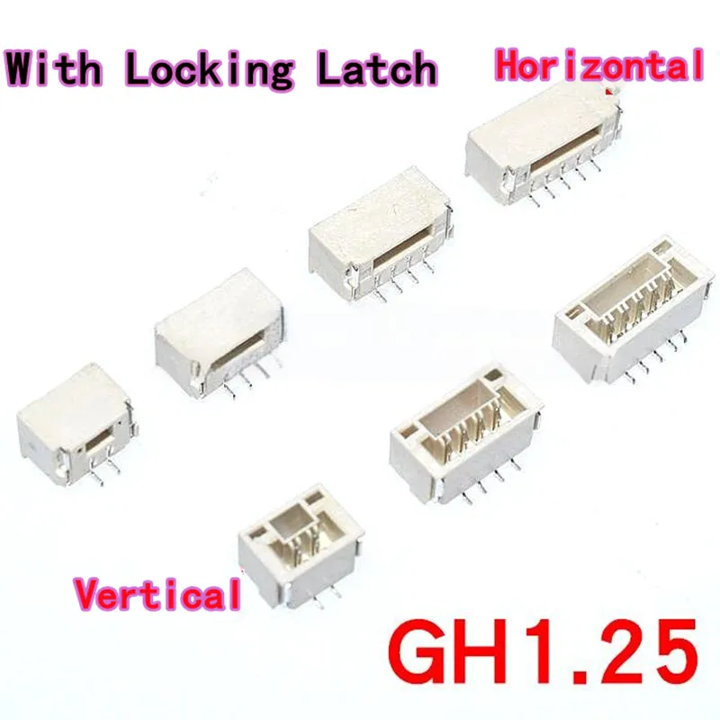 20PCS GH1.25mm Pitch With Locking Latch Horizontal/Vertical SMD Socket 2P/3P/4P/5P/6P/8P