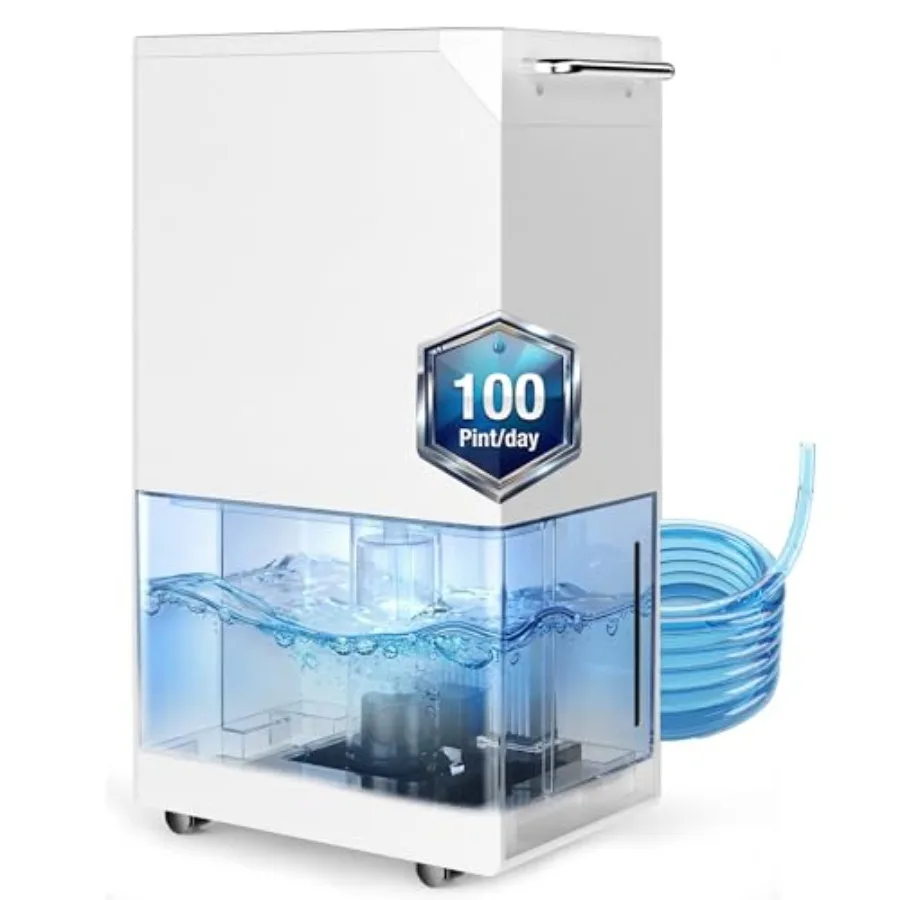 

Портативный осушитель воздуха Max 100 Pint для подвала и дома, охват 5500 кв. футов, бак для воды 204 унции, дренажный шланг, автоматическое размораживание, интеллектуальный контроль влажности