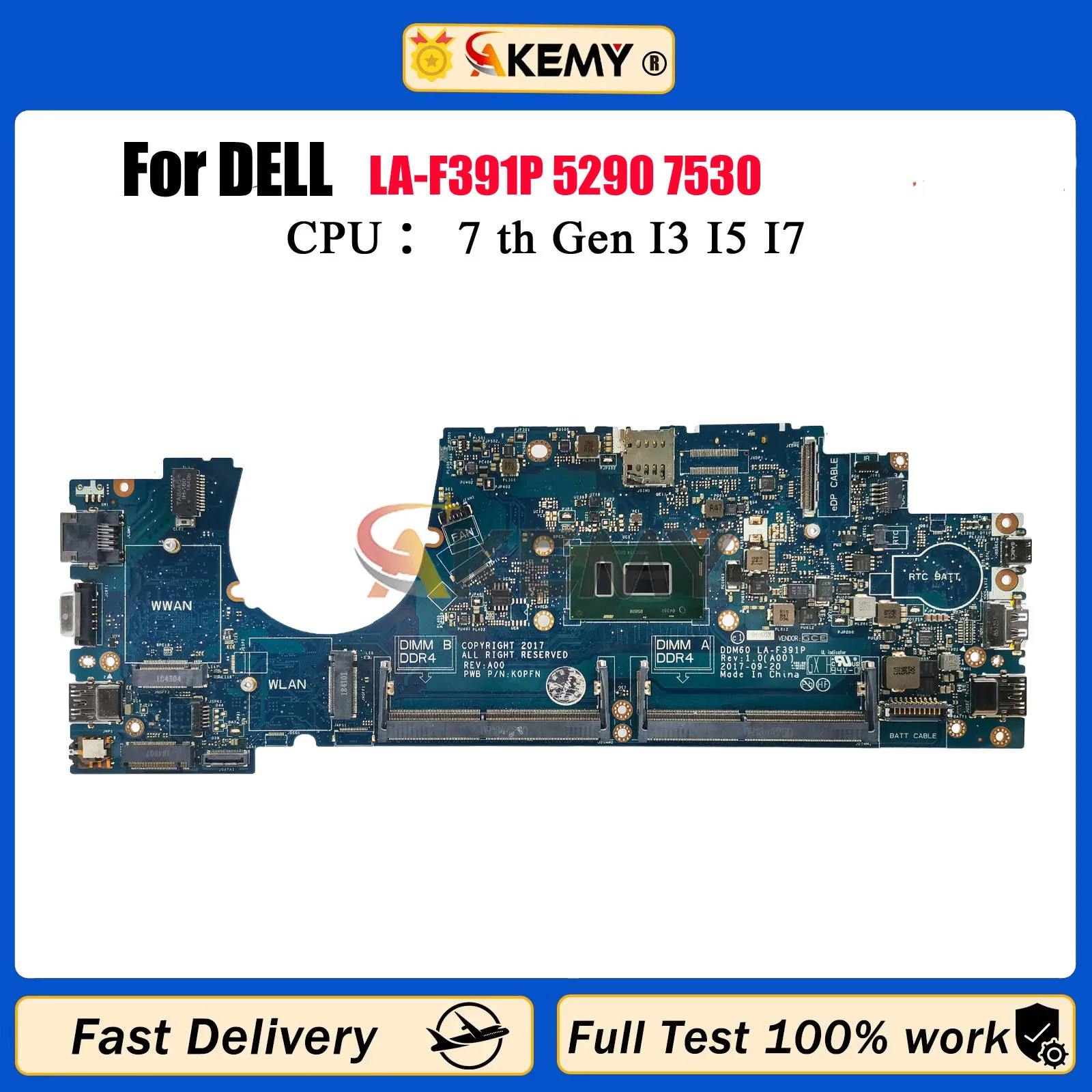 

For Dell Latitude 7530 5290 Notebook Mainboard LA-F391P CN-02723N 0WHPNW 0GRNH7 01KWXC 0TKGT3 i3 i5 i7 7/8th Gen 100% Tested Ok