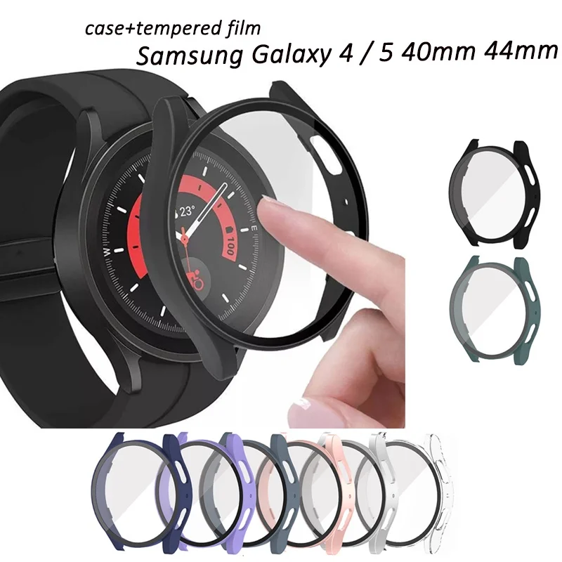 Capa para samsung galaxy watch fe 45 40mm 44mm moda dura pc quadro capa + hd fino vidro temperado anti-risco protetor de tela