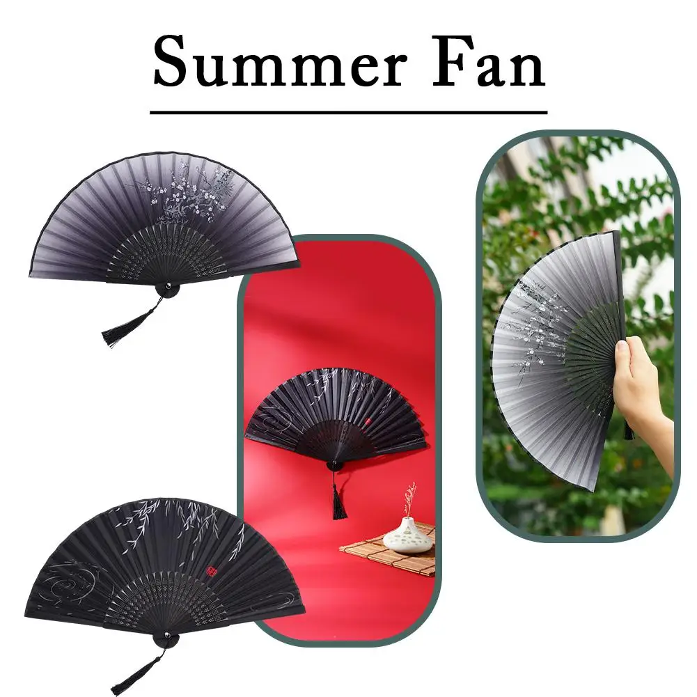 Chinese Style Folding Fan Bamboo Hand Fan Vintage Wooden Fan Home Female Fan Decor Dance With Elegent Shank Tassel Classica N3Q2