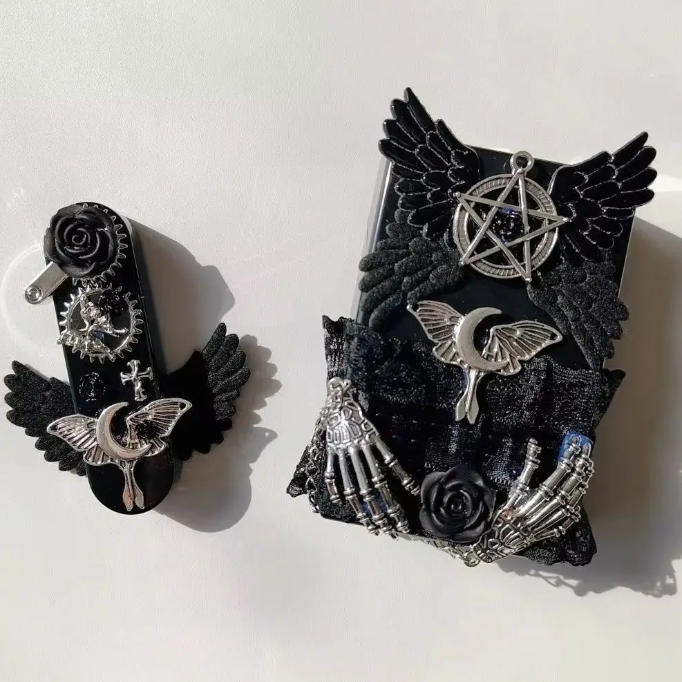 Original Handmade Windproof Lighter Cigarette Box, Micro Gothic Style, Dark Angel, Di Lei Style