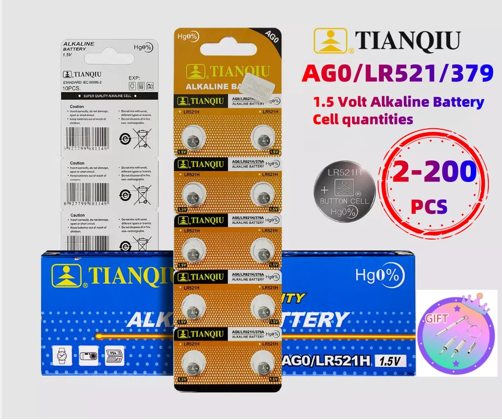 

Tianqiu2-200pcs AG0 379A Button Battery Alkaline LR521H Electronic Scale Computer Motherboard Remote Control Hearing Aid Battery