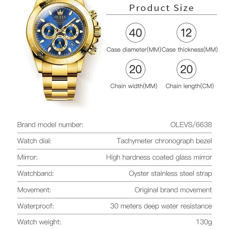 OLEVS 6638 TOP Brand Automatic Mechanical Watch for Men Multi-function Chronograph Date Waterproof Luxury Original Watch Men