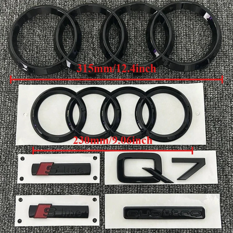 

New1Pc 4Ring логотип ABS черный автомобильный капот передняя решетка эмблема задний багажник значок наклейка 1P Q7 1P Quarrto 2P Sline для AUDI Q7 2016-2023