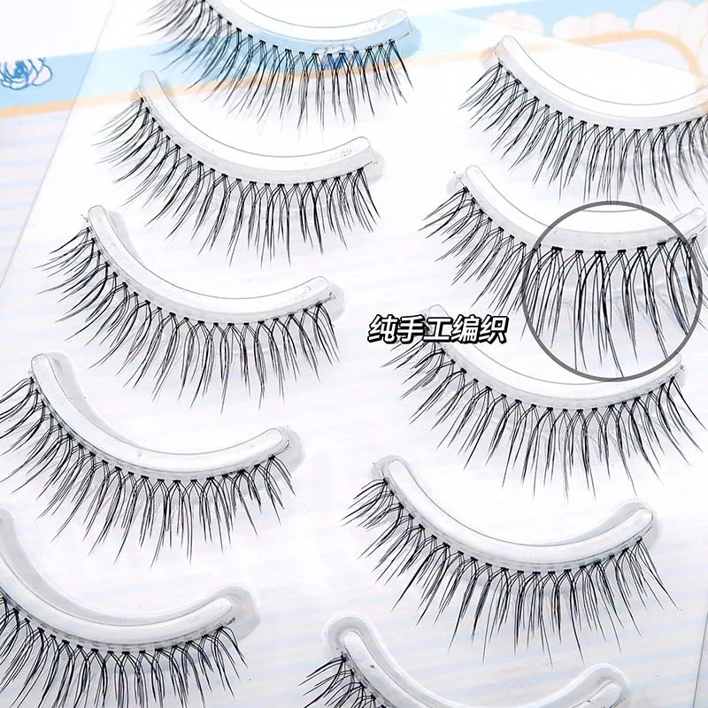 Faux cils croisés faits à la main avec tige transparente, simulation naturelle, nickel é arc-en-ciel, doux, maquillage, vente en gros, 5 paires