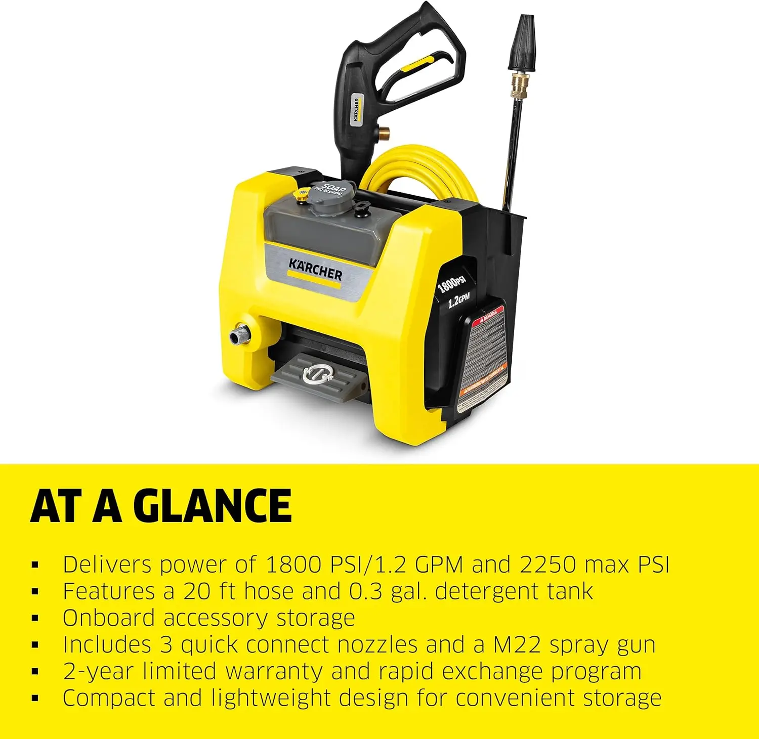 Kärcher K1800PS Cube Max 2250 PSI Electric Pressure Washer - Power Washer with 3 Nozzles for Cleaning Cars, Siding,