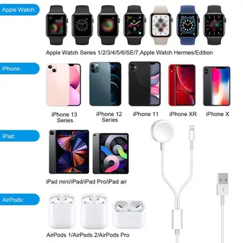 Kabel 2 v 1 pro nabíječku Apple Watch Series 9 8 7 6 5 4 3 USB rychlá přenosná nabíjecí stanice pro iPhone 14 13 12 11 Pro Max Plus 8 nejlepší prodej iBus Apple Watch Series 3 - №3