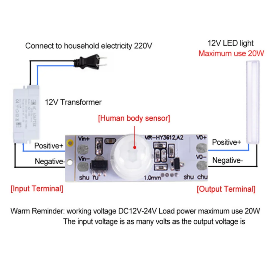 PaaMaa Módulo de interruptor de Sensor de movimiento PIR de techo, inducción infrarroja 3A, Detector de cuerpo, interruptor de controlador, cc 12V