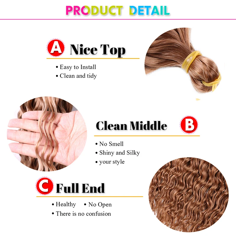 Extension de cheveux tressés à vague profonde pour femmes, tresses synthétiques, cheveux au crochet, vague d'eau ombrée, brun ombré, Ariel Curl, 32 po