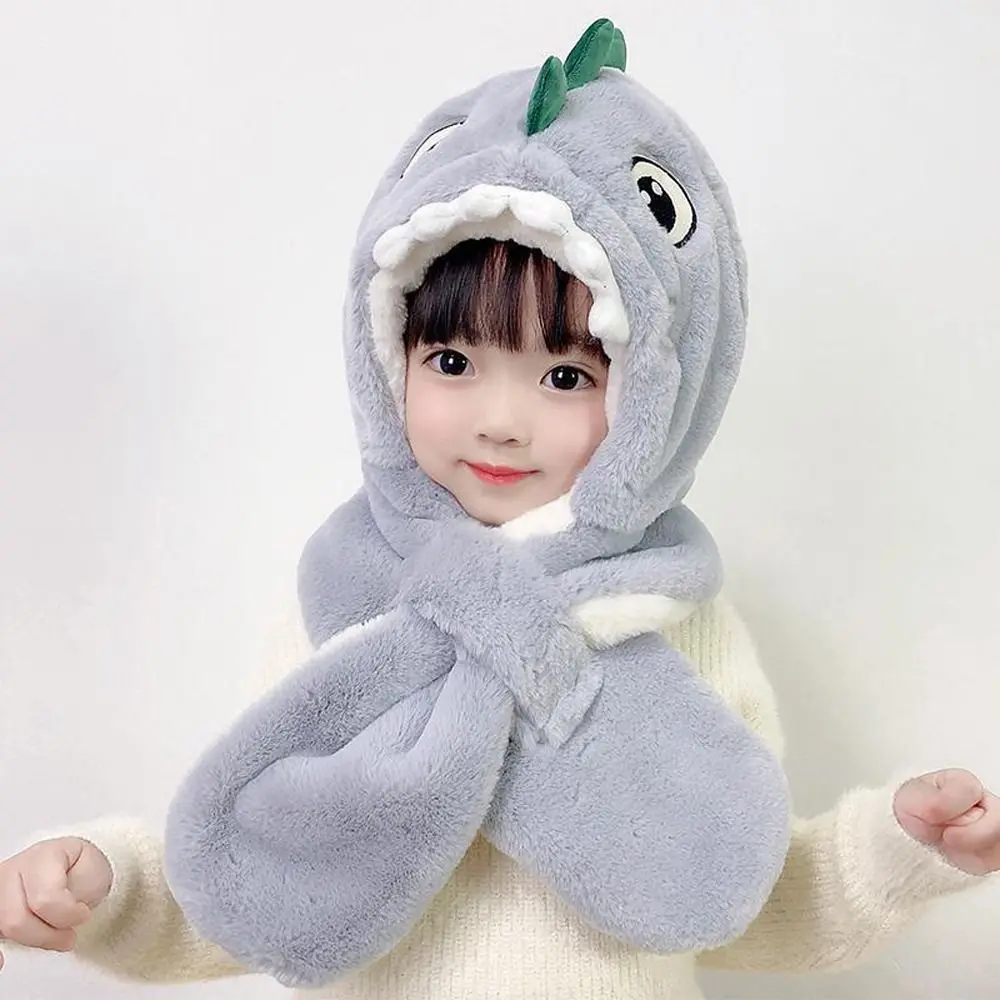 Lovely Cute Plush Hat Scarf Set Scarf Integrated Cap Windproof Ear-flap Dinosaur Baby Hat Winter Cap Bomber Hat Bonnet