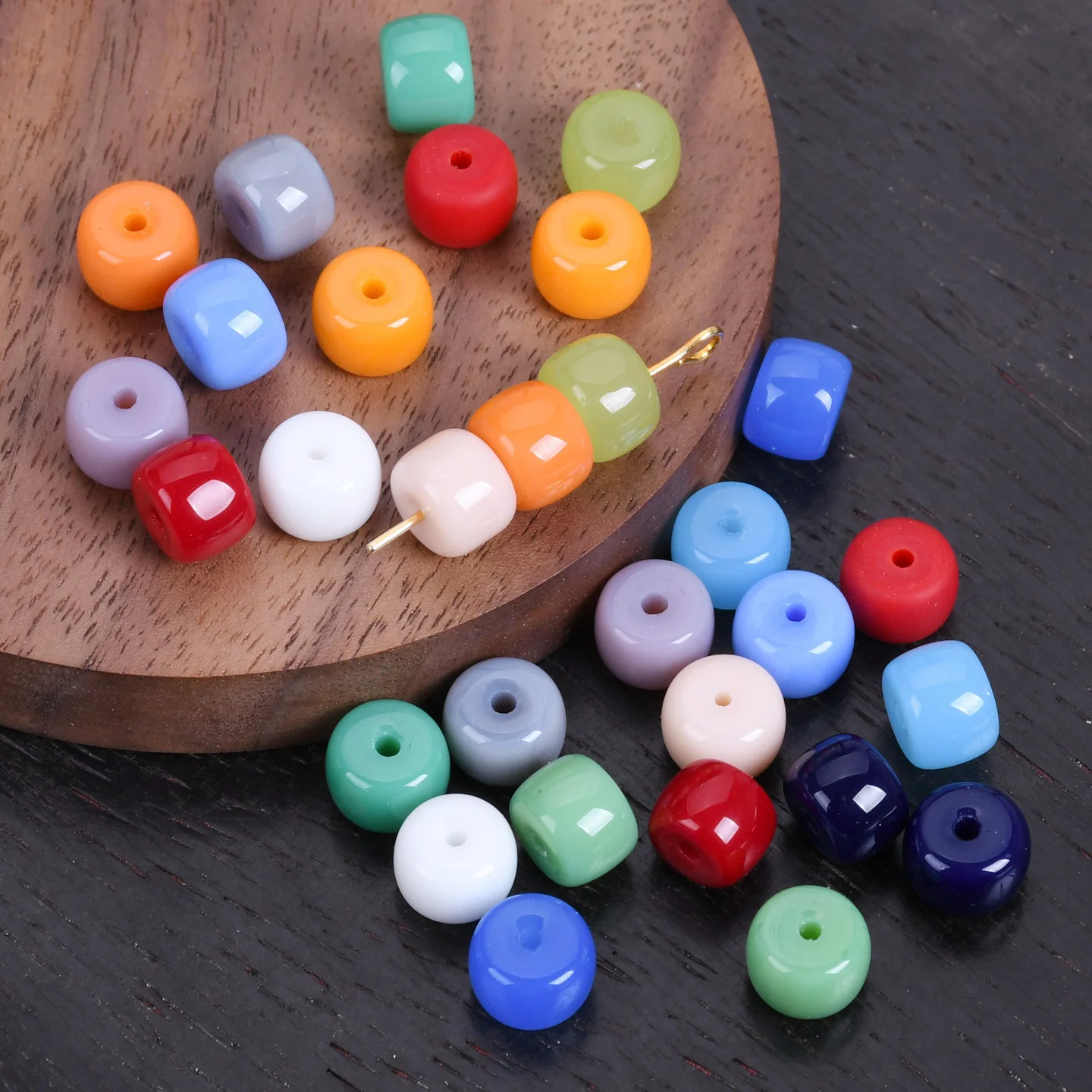 30 Stück Zylinder 6x8mm undurchsichtige lose Glasperlen Großhandelsposten für Schmuckherstellung DIY Bastelzubehör – Detail 1