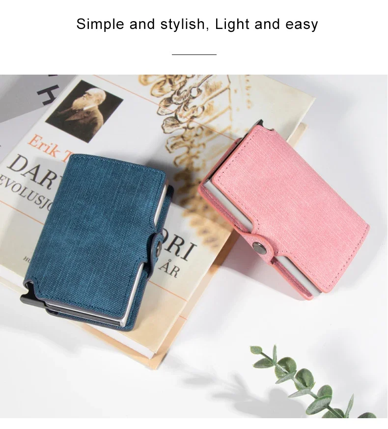 Damen Rosa Geldbörse Schlankes Minimalistisches PU-Leder Automatisches Pop-Up-Portemonnaie Geldklammer RFID Aluminium Kreditkartenhalter für Frauen Männer – Detail 5