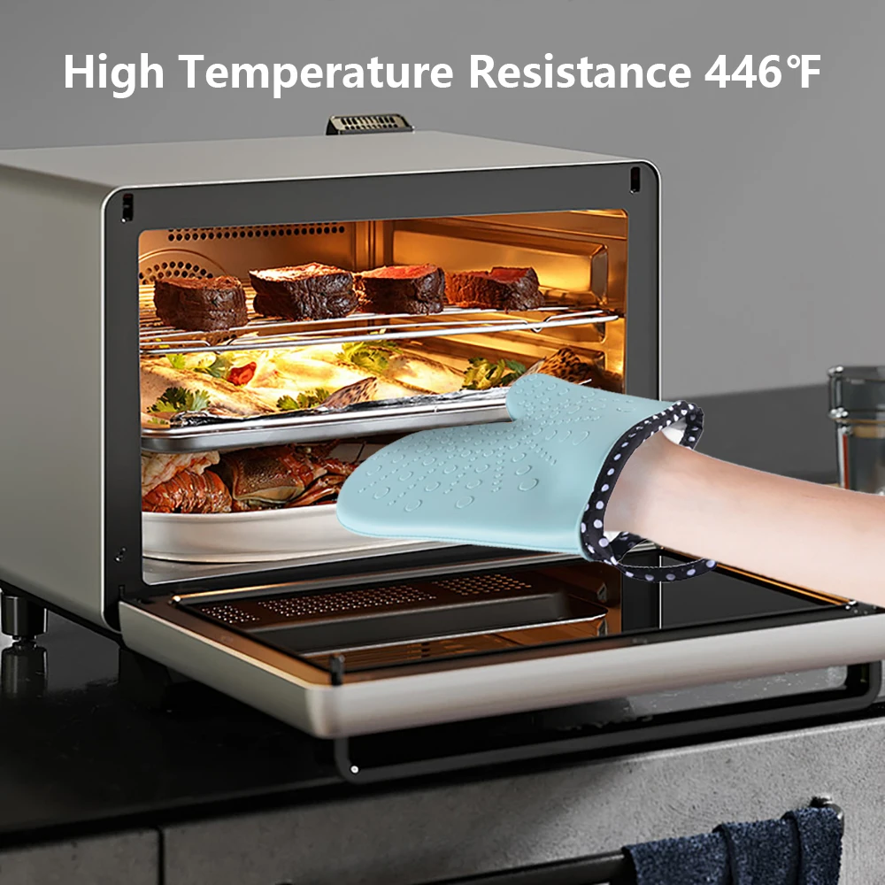 Silicone Oven Mitts Heat Resistant for Kitchen, Silicone Rubber Gloves Soft Cotton Terry Lining, Non-Slip Oven Gloves