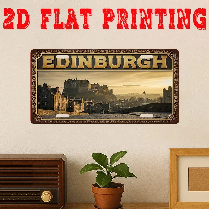 2D Flat, 1pc Edinburgh Scotland Wall Art - Vintage Edinburgh Castle Metal Sign with Retro Scottish Heritage Plaque, Celtic-Th