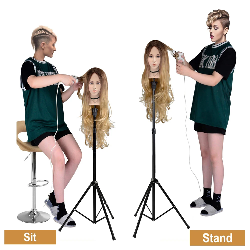 Adjustable Metal Mannequin Head Stand With Holding Bag Black Portable Tripod Wig Head Stand For Training Heads Canvas Block Head view 5