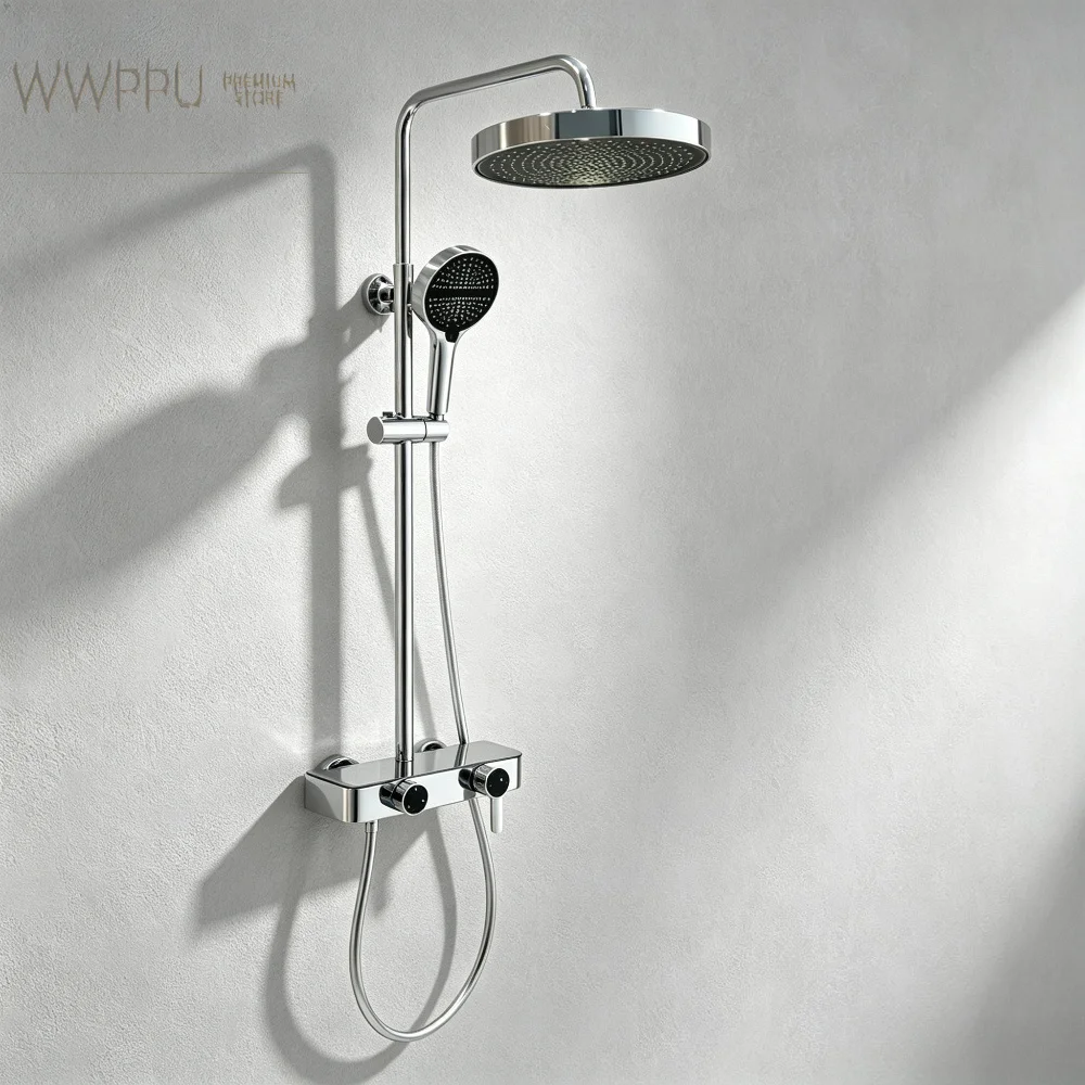 WWPPU Three Ways Water Outlet Shower System Set Wall Mounted Bathroom Shower Faucet Set Rainlfall Pressurized Shower Set